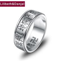 Anillo de Plata de Ley 925 100% auténtica con diseño de Buda étnico para hombre y mujer, joyería con letras giratorias, corazón, Sutra Mantra, 2018 R122 2024 - compra barato