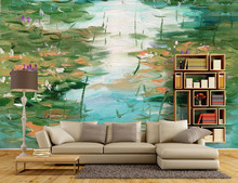 Custom 3d murals,Hand painted lotus oil painting papel de parede,hotel restaurant bar living room TV wall bedroom wallpaper 2024 - buy cheap