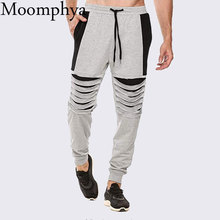 Moomphya calça com buracos rasgados para homens, calça de moletom slim para corrida, estilo hip hop, com retalhos 2024 - compre barato