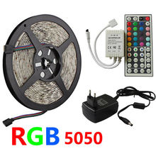 SMD 5050 RGB LED Strip Light Silicon Waterproof 300 LEDs 5M Flexible Tape Kit +IR Remote Controller+DC12V Power Supply Adapter 2024 - buy cheap
