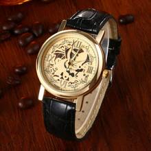 Luxury Skeleton Mens Clock Fashion PU Leather Band Quartz Stainless Steel Gold Dial Wrist Watch Men's Creative Watches Aug18 2024 - buy cheap