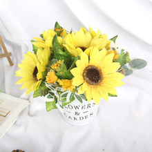 Conjunto de flores artificiais de girassol, prateleira, janela, pequenos enfeites, flor de seda, vasos de plantas, acessórios de decoração da casa 2024 - compre barato