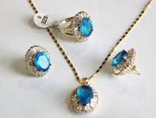 Conjunto de joias naturais femininas de nobilidade, nova moda, colar de lado azul, brinco, anel, tamanho eua, 6, 7, 8, 9 2024 - compre barato