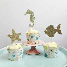 glitter seahorse cupcake toppers nautical beach wedding sea bridal shower party decoration doughnut food picks 2024 - buy cheap