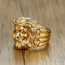 Мужское кольцо с головой Иисуса, золотистое кольцо из нержавеющей стали, мужские Религиозные христианские кольца, ювелирные изделия на годовщину 2024 - купить недорого