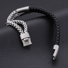 Accesorios de cuero tejido vintage europeo y americano, pulsera de acero de titanio para hombre, quilla con personalidad 2024 - compra barato