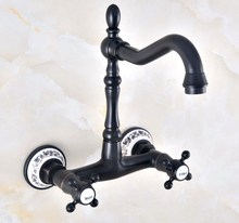 Bathroom Basin Faucet Black Bronze Double Handle Sink Water Mixer Tap Cold And Hot Wall Mounted Knf462 2024 - buy cheap