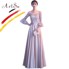 ArtSu Floor-Length Maxi Robe De Soiree Elegant Women Mesh Floral Embroidery Prom Party Dresses Sexy Hollow Out Wrap Long Dress 2024 - buy cheap