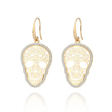 Pendientes de calavera de oro para mujer, aretes de cristal de esqueleto de flor, Vintage, calaveras huecas, joyería para mujer, regalo para madre 2024 - compra barato