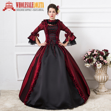 Burgundy and Black Georgian Victorian Gothic Period Dress Masquerade Ball Gown Reenactment Gown 2024 - buy cheap