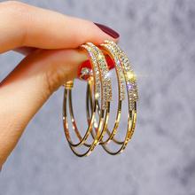 2019 Fashion Korea Women Luxury Exquisite Rhinestone Hoop Earrings Triple Layer Geometric Big Circle Piercing Earings Jewelry 2024 - buy cheap