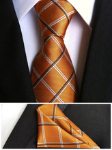 8cm Designer Formal Ties Fashion Men Plaids Necktie Golden Plaids Checkers Gravata with Pocket Square 2024 - buy cheap