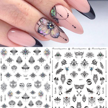 New arrived 1 sheet Nail Water Decals black Linear Nail Stickers Butterfly Flowers Nail Art Transfer Sticker Decals Slider Z0144 2024 - buy cheap