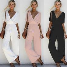 Fashion Women Sexy Deep V Neck Loose Playsuit Party Ladies Romper Short Sleeve Long Jumpsuit Stylish High Waist Long Jumpsuits 2024 - buy cheap