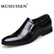 MUHUISEN Men Business Dress Shoes Fashion Classic Slip On Flats Genuine Leather Formal Office Party Wedding Male Oxfords Shoes 2024 - buy cheap