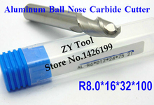 brand new Aluminum alloy Ball end milling cutter 2F R8*16*32*100 Aluminum carbide cutter,CNC milling machine, CNC milling tools 2024 - buy cheap