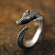 Wholesale Adjustable Retro Crocodile Ring Alligator Antique Silver Cayman Animal Ring Jewelry  gift idea--12Pcs/Lot 2024 - buy cheap