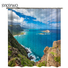 Cortina de chuveiro de mar azul cortina de tecido impermeável cortina de banho de praia cenário 2024 - compre barato