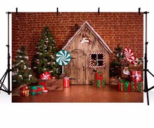 Рождественский Виниловый фон для фотосъемки Рождественская елка Подарки Игрушка деревянный дом дети фоны для фотостудии 2024 - купить недорого
