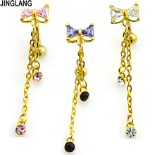 Brand New Fashion Belly Button Rings Gold Color Surgical Steel Dangle Rhinestone Chain Navel Piercing Jewelry 2024 - buy cheap