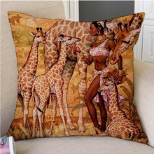 Oil Painting Sexy Girl Woman Wild Animals Art Home Decor Sofa Cushion Cover Vintage Retro Exotic Style Linen Sofa Throw Pillow 2024 - buy cheap