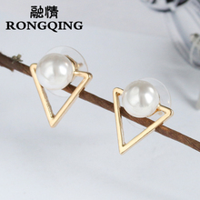 RONGQING 1Pair Simulated Pearls Triangle Stud Earrings for Women Pearls Earring Oorbellen Brinco 2024 - buy cheap