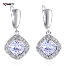 Pendientes de boda para novia pendientes de circonita cúbica plata estampada salud cristal blanco joyería de moda pendientes colgantes JE1018A 2024 - compra barato