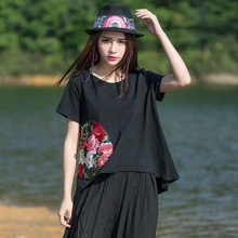Женские китайские топы, летняя свободная винтажная рубашка в стиле ретро, с вышивкой в этническом стиле, с коротким рукавом, модель TA1608, 2019 2024 - купить недорого
