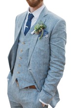 Светильник, синий костюм жениха, мужской вечерний костюм из 3 предметов с отворотами, Свадебный костюм жениха, облегающие вечерние смокинги для выпускного вечера (Блейзер + жилет + штаны) 2024 - купить недорого