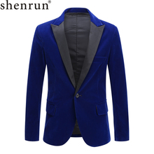 Shenrun мужской костюм куртки осень зима бархатный модный винный красный синий черный блейзер Свадебный певец приталенный костюм Блейзер для жениха 2024 - купить недорого