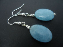 wb003 Natural Blue Chalcedony Oval 925 Sterling Silver Hook Dangle Earrings 2024 - buy cheap