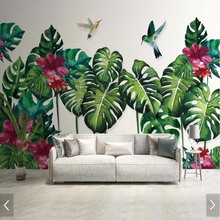 Papel tapiz de hoja Tropical para sala de estar, papel pintado fotográfico para pared, pintura Floral, 3d 2024 - compra barato