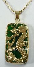 beautiful green jadesbead dragon bless 18KGP pendant free chain 2024 - buy cheap