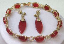 Frete grátis conjunto de brincos pulseira joias ligação pedra natural vermelha de alta qualidade 2024 - compre barato