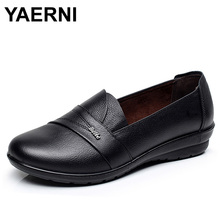 YAERNI-zapatos planos de piel auténtica para mujer, mocasines femeninos de piel auténtica, color negro, sin cordones, para oficina y oficina, zapatos planos de cuero 2024 - compra barato