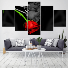 Cuadro de lienzo para decoración del hogar, cuadros modulares de arte de pared, póster, 5 piezas, flor de Rosa Roja para sala de estar 2024 - compra barato