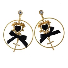 Fashion High Quality Retro Baroque Vintage Angel Heart long Earrings Female Cross Fashion Earrings Jewelry 2024 - buy cheap