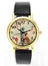 Statue of Liberty Gold Tone Unisex Black Brown Leather Band Fashion Wear Analog Wrist Watch 2024 - buy cheap