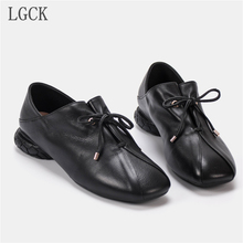 Plus Size 34-42 Genuine Leather Women Shoes Autumn Flats Oxford Shoes For Women Low Heel Loafers Lace-Up Shoese Harajuku Shoes 2024 - buy cheap