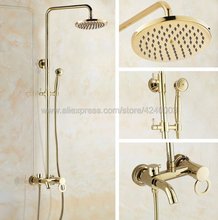 Polished Golden Brass Bathroom 8"Rainfall Shower Faucet Tub Spout Mixer With Hand Shower Tap Kgf404 2024 - buy cheap