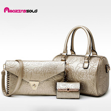 3 Bag/Sets New Designer Women Handbags Leather Floral Fashion Female Handbags Shoulder  bags +Messenger Bag+Wallet 2024 - buy cheap