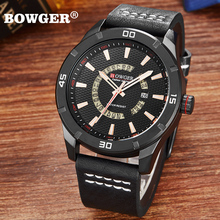 Bowger ретро-дизайн кожаный ремешок часы Для мужчин Топ Элитный бренд Relogio Masculino Новый Для мужчин s часы Аналоговые кварцевые наручные часы 2024 - купить недорого