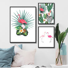 Nordic Art Posters Watercolor Flamingo Animals Canvas Painting Green Plant Wall Picture For Living Room Home Decoration No Frame 2024 - buy cheap