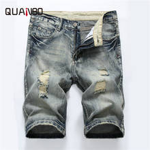 QAUNBO Новинка 2019, летние джинсовые шорты для мужчин, модные рваные джинсы с дырками, высококачественные хлопковые облегающие джинсовые шорты, брендовая одежда 2024 - купить недорого