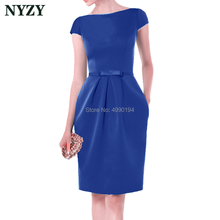 Royal Blue Vestido Robe Cocktail Dresses 2019 NYZY C155C Elegant Pocket Satin Dress for Wedding Party Homecoming Graduation 2024 - buy cheap