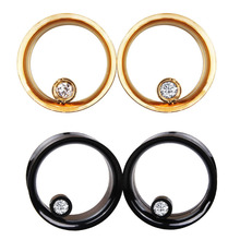 black surgical steel plug piercing body jewelry with crystal tunnel screw ear gauges plugs and tunnels 2024 - buy cheap