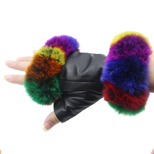 JKP New Genuine Leather Gloves Ladies Winter Fashion Real Colorful Rex Rabbit Sheepskin Half Finger Gloves 2024 - buy cheap