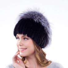 Real Natural knitting mink fur cap fox fur tassel decoration design women's winter fashion popular hat fur hat 2024 - buy cheap