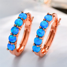 Boho Female Big Round Circle Hoop Earrings Fashion White Blue Opal Earrings For Women Bride Cute Rose Gold Earrings Jewelry 2024 - buy cheap