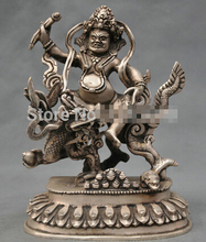free shipping 7" China Tibet Silver Bronze Ride Dragon White Jambhala Statue 2024 - buy cheap